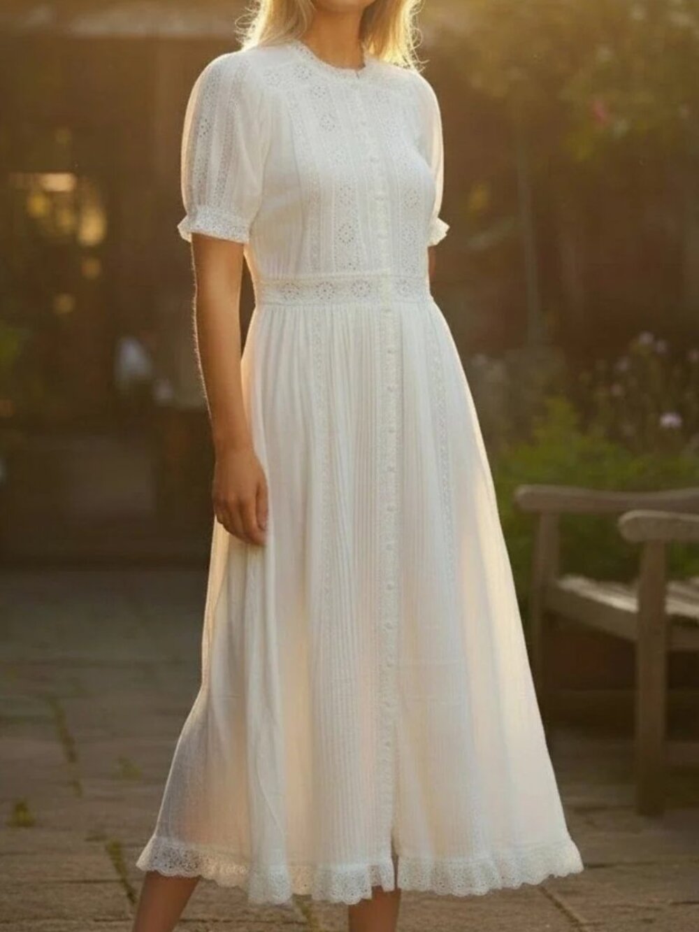 NEW! House of Harlow 1960 White Eyelet Lace Cotton Midi Dress